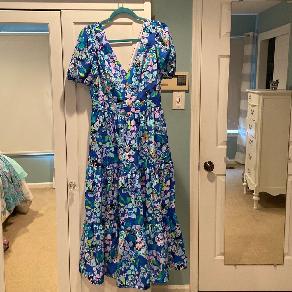 Lilly Pulitzer Grace Short Sleeve Mid in Blue Grotto Twilight Tropics NWT